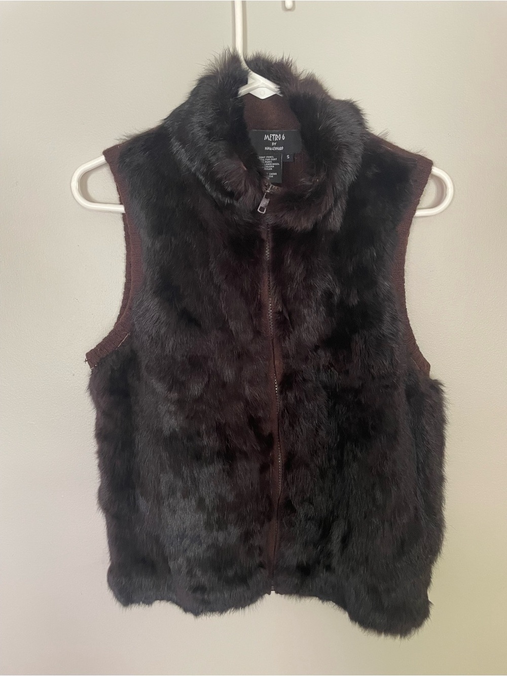 Y2K Nina Leonard Dark Brown Fur Zip Vest